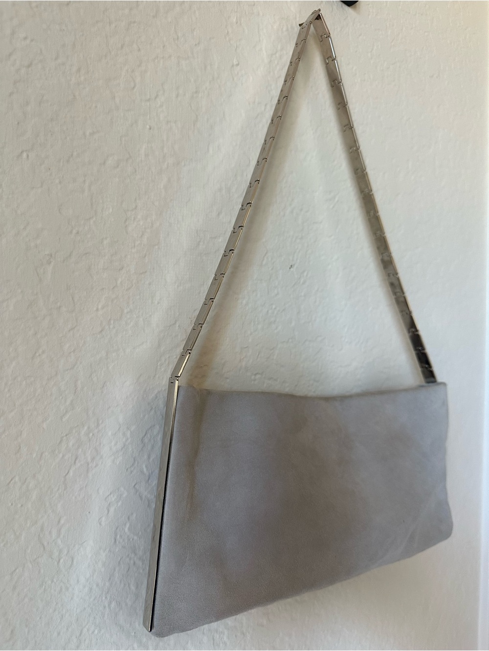Lanvin Light Gray Suede Shoulder bag with branded Silver Chain